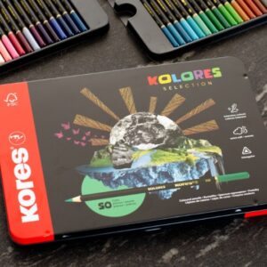 Värvipliiatsite komplekt KORES KOLORES, metallkarbis, 50 tk.