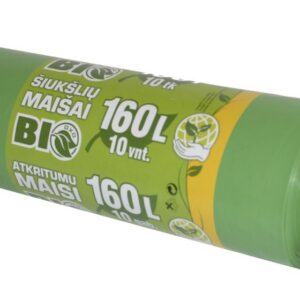 Prügikotid BIO 160 L, 85 x 110 cm, HDPE Clean&Green , 50mic, 10tk/rll roheline