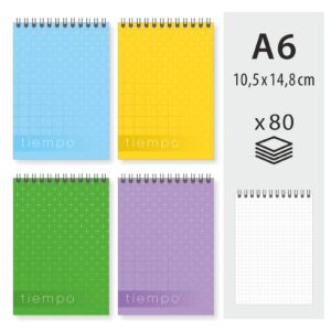 Spiraaliga märkmik ülevalt A6, 80 lehte, ruuduline