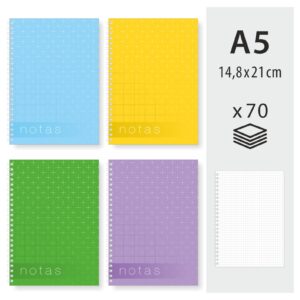 Spiraaliga vihik A5, 70 lehte, ruuduline