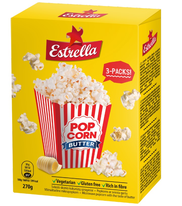 Mikropopkorn ESTRELLA võimaitseline 3*90g