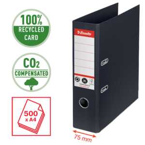 Registraator ESSELTE No1 Recycle, A4, kartong, 75 mm, must