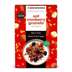 Vegan kaera müsli  BEGINNINGS, jõhvikatega, 200g