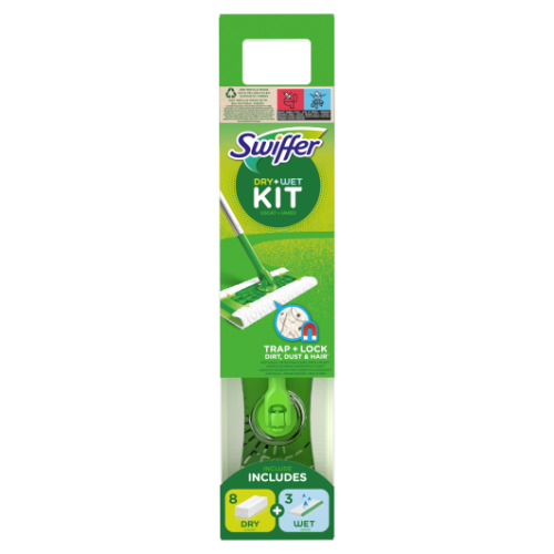 Põrandapuhastuskomplekt SWIFFER vars+puhastuslapid,kuivad 8tk,niisked 3tk
