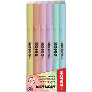 Tekstimarker Kores Pastel, 6 värvi komplekt