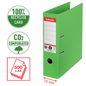 Registraator ESSELTE No1 Recycle, A4, kartong, 75 mm, roheline