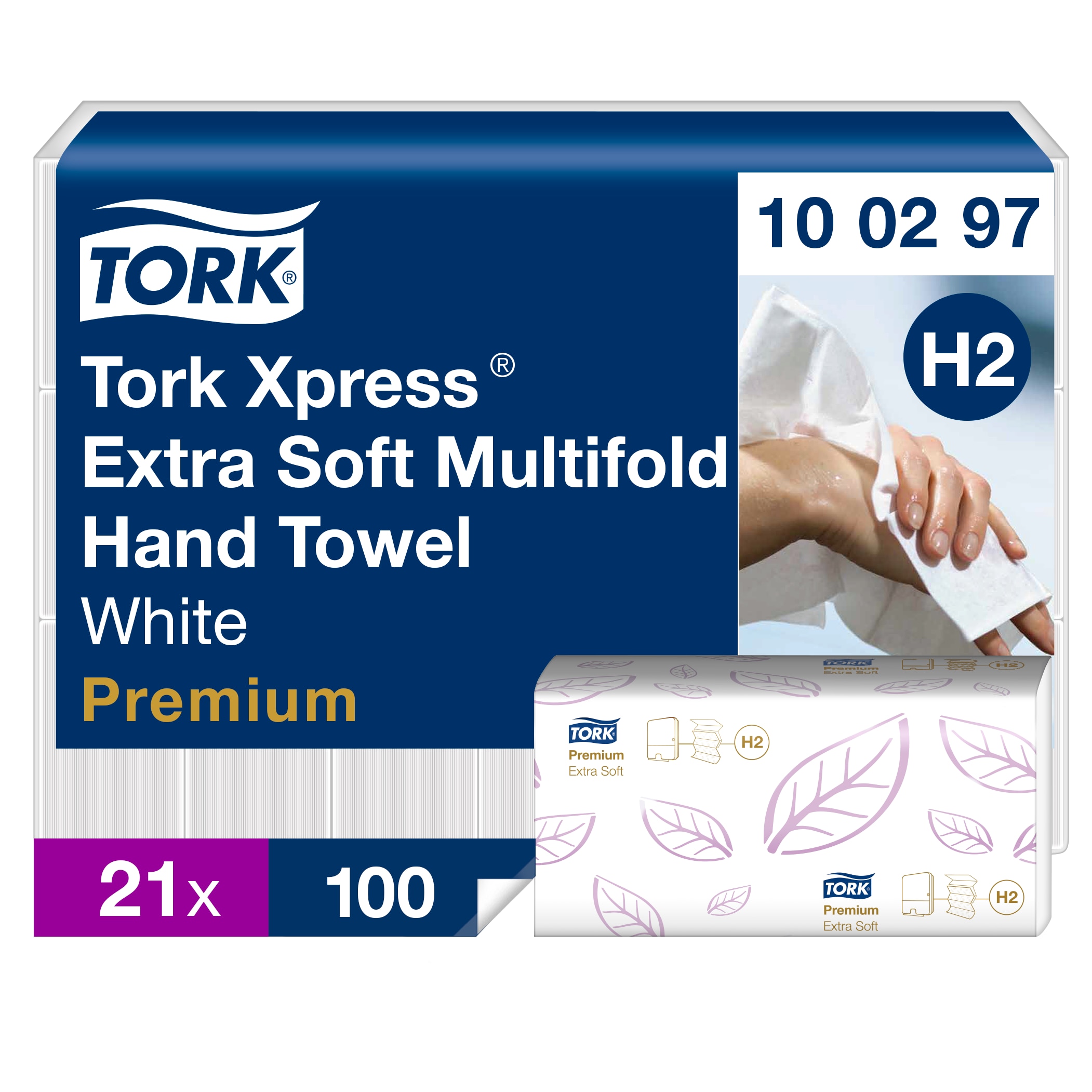Lehtpaberrätikud Tork Xpress® Extra Soft Multifold, 21.2x34cm, 2-kih, 100 lehte H2 100297