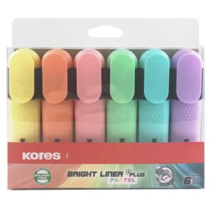 Tekstimarkerid Kores Bright Liner Plus, pastellsed värvid, 6 tk