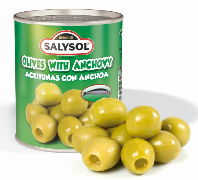 Rohelised oliivid SALYSOL, anšoovisega, 120g/50g