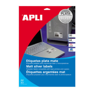 Etiketid Apli 45,7 x 21,2mm, 20 l, ümar nurk, hõbe, v-kindel, laserpr-le
