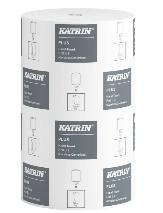 Rullkäterätik KATRIN Plus, S2, valge, 2-kihiline, 60 m, D 14 cm, 240 lehte