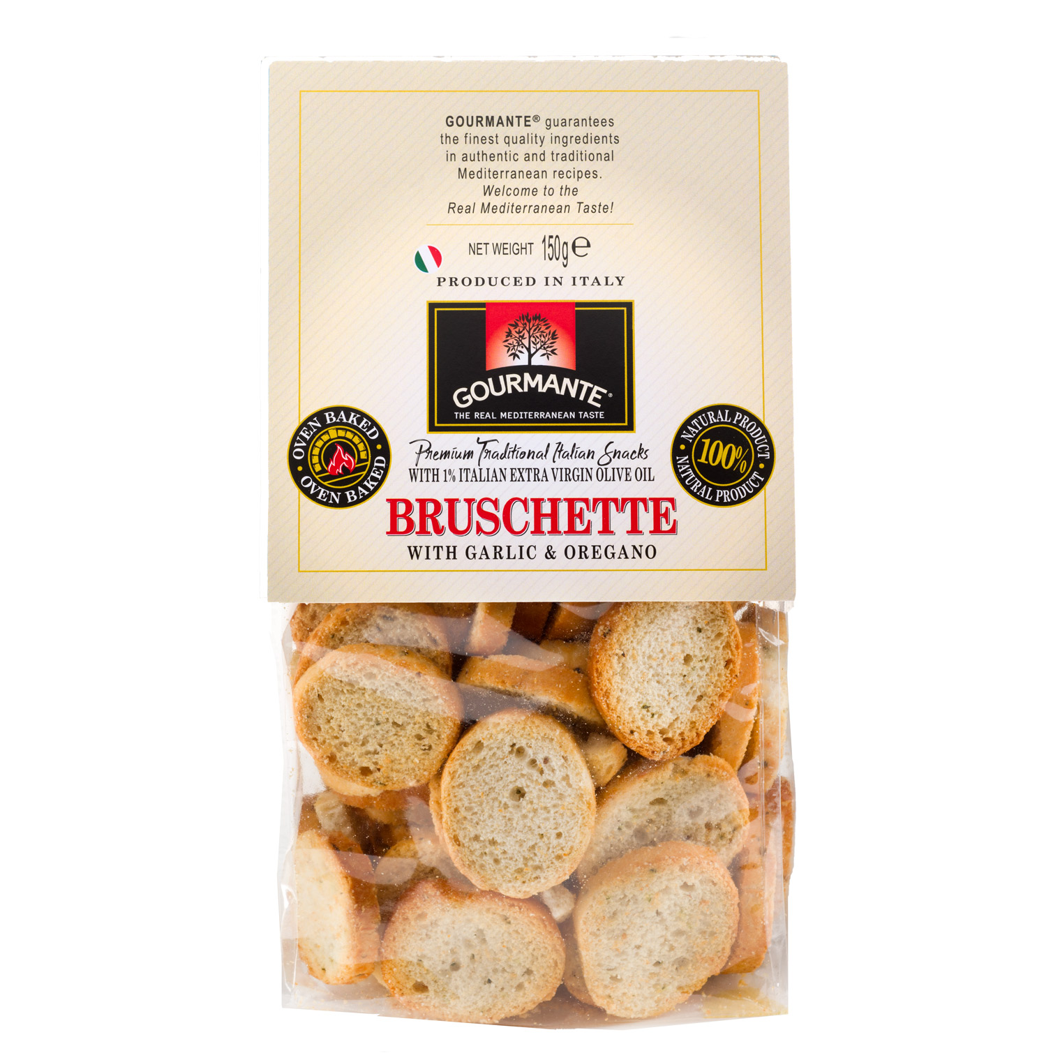 Traditsioonilised Itaalia kreekerid GOURMANTE Bruschette, oregano ja küüslauguga, 150g