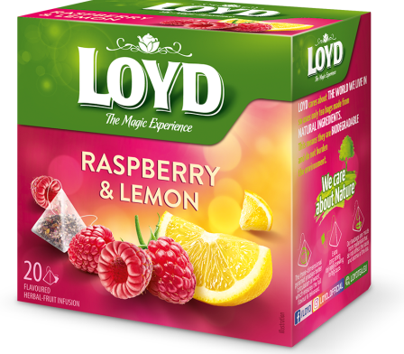 Taime- ja puuviljatee LOYD vaarika- ja sidrunimaitseline 20 x 2g