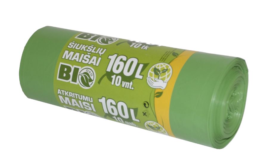 Prügikotid BIO 160 L, 85 x 110 cm, HDPE Clean&Green , 50mic, 10tk/rll roheline