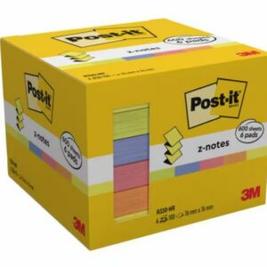 Z- märkmepaber Post-it® , erinevad neoonvärvid, 76 mm x 76 mm, 6 padjakest/pakk