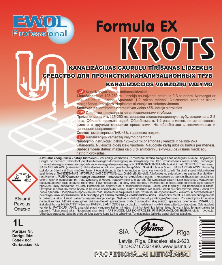 Puhastusvahend kanalisatsiooni Ewol Professional Formula EX 1L (Krot)