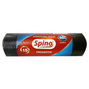 Prügikotid SPINO 50L, 15tk, 12mic HDPE, 62x80cm, must