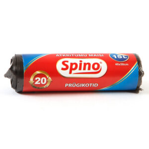 Prügikotid SPINO 15L, 8mic, HDPE, 40x50cm, 20 tk, must