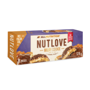 Küpsised NUTLOVE karamelli ja maapähklitega, kaetud piimašokolaadiga, SUHKRUVABA 128 g