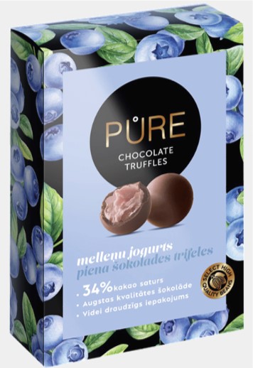 PURE piimašokolaadi trühvlid mustikajogurtikreemi täidisega, 148g