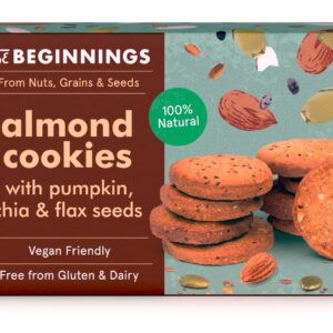Vegan mandliküpsised BEGINNINGS kõrvitsa, chia ja seesami seemnetega 80g