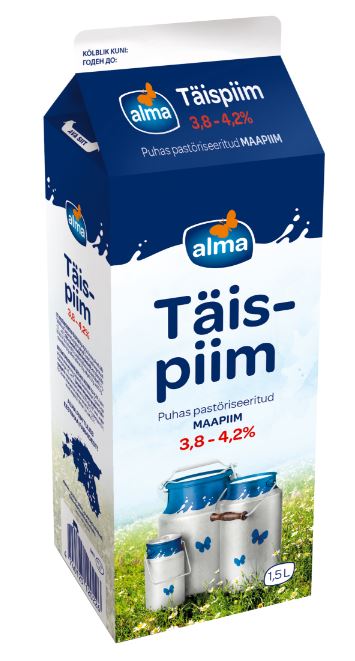 Täispiim ALMA vaba rasvasisaldusega 3,8-4,2% 1,5L