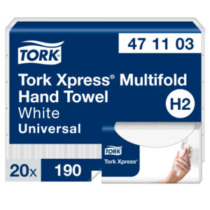 Lehtpaberrätikud TORK Xpress® Multifold H2, 23.4x21.3cm, 2-kih, 190lehte, loodusvalge 471103