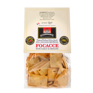 Traditsioonilised Itaalia kreekerid GOURMANTE Focacce, oregano ja küüslauguga, 150g