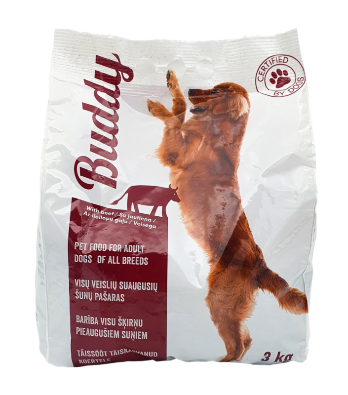 Kuivtoit täiskasvanud koertele BUDDY, veiselihaga, 3 kg